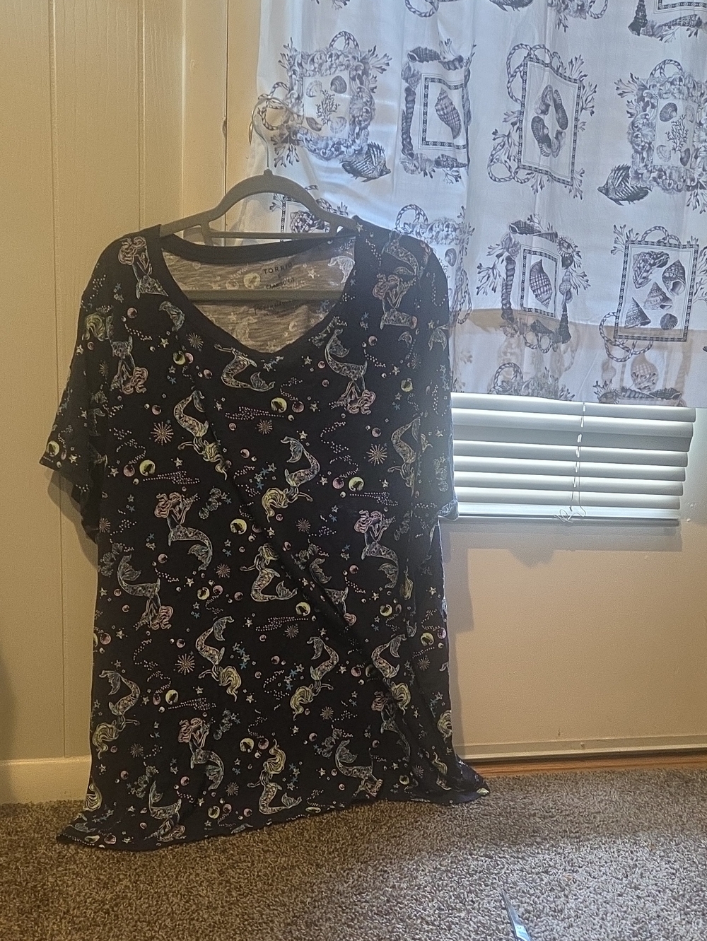 torrid Black Mermaid Print Sleep Tee with Pastel Accents